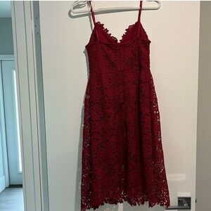 ASTR Burgundy Red Lace Midi Dress
